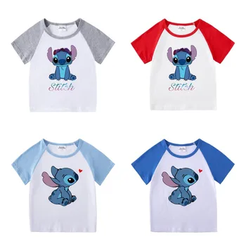 Disney Baby Boys Girls Cartoon Stitch Print T-shirt Cotton Summer Short Sleeve Toddler Kids Tops Tees For Kids Children Clothes