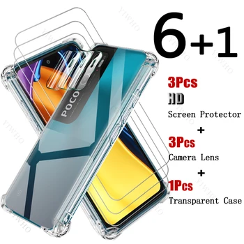 Закалено стъкло защитни екранни протектори за Xiaomi Poco M3 Pro мек силиконов удароустойчив калъф за камера за Xiaomi M 3 HD
