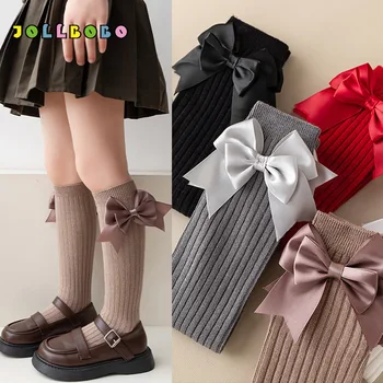Коляното на малкото момиче Памучни чорапи над прасеца Пролет Есен Лък Момичета Чорапи Деца 3-10 години Училищна униформа Парти Ежедневни облекла