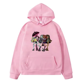 Monster High Ghouls Hoodie Cartoon Pattern Sweatshirt Girl Kawaii Casual Children's Clothing Unisex Top