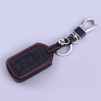 7 бутон дистанционно ключ капак случай Fob притежателя чанта с ключодържател годни за Honda Odyssey 2014-2022 черен с червен шиене PU кожа