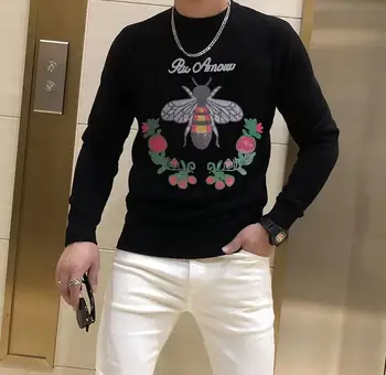 Кристали Пуловер пуловер Мъже тънък годни Streetwear O-образно деколте Ежедневни мъже топ дизайнер дропшипинг