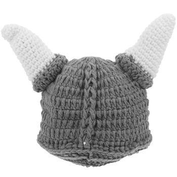 Прекрасно бебе OX рог шапка есен зима детски шапки топла вълна плетене на една кука шапка Beanie за бебе бебе сив