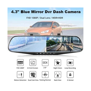4.3Inch Car Dash Cam Driving Recorder HD 1080P Cycle Mirror Dvr Dash Cam Dual Lens Video Recorder Car DVR Dash камера