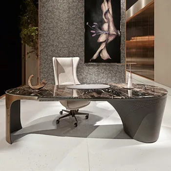 Дизайнерски мебели висок клас италиански лек луксозен мрамор маса и стол комбинация шеф бюро