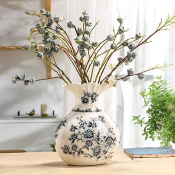 Jingdezhen керамични китайски ретро синьо бял порцелан ваза домакински орнаменти хол декорация флорални подреждане ваза