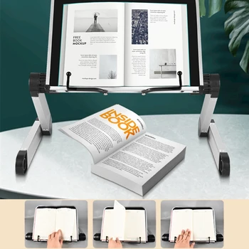 Сгъваема стойка за четене на книги с кламери Стойка за библиотеки 360 градуса регулируема подкрепа за учебник за бюро