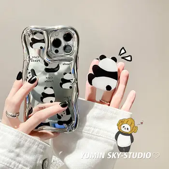 Забавна карикатура панда рамка с удароустойчив силиконов калъф за телефон за iPhone 14Pro Max 11 12 13, прозрачен защитен заден капак