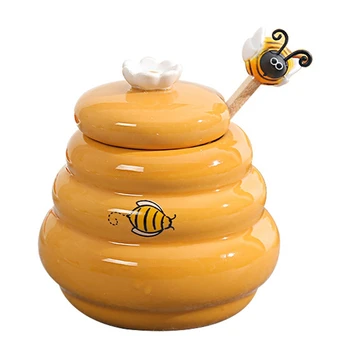 Керамичен кошер мед гърне и дървена черпак мед буркан с капак мед бъркалка бар за мед буркан доставки кухненски аксесоари