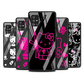 Hello Kitty Pink Kitty бял калъф за Samsung Galaxy A13 5G A24 A53 A12 A22 A70 A33 A24 A52 A72 4G A21s A51 Капак от закалено стъкло