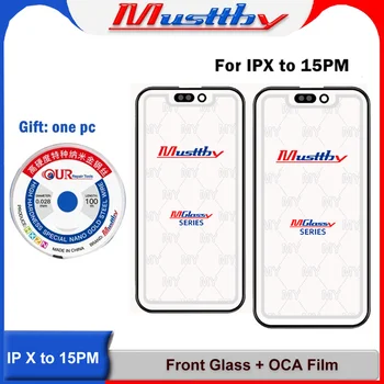 Musttby 10pcs 15promax външен дисплей панел с OCA + висока твърдост рязане златна тел за iPhone 15 14 13 12 11 Pro X XS Max