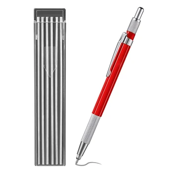 заварчици молив с 12PCS сребърни ивици пълнители, метален маркер механични заваряване молив Pipefitters, производство, червен