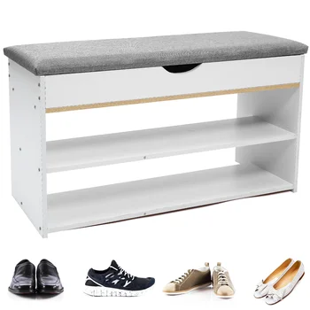White Out Shoe Storage Cabinet Bench Hallway One Body with Cushion Stool Wood-based Panel Shoes