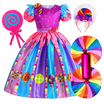 Костюми за момичета 2024 Purim близалка бонбони детска рокля карнавално парти момиче рожден ден костюм фантазия деца сватбени дрехи