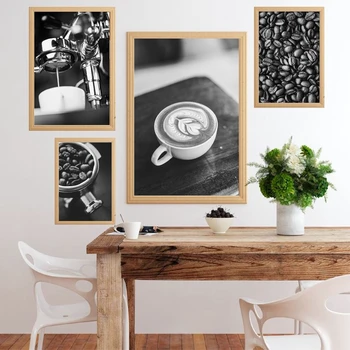 Черно и бяло кафе фотография плакати и отпечатъци кухня стена декор , кафе платно живопис стена изкуство картини
