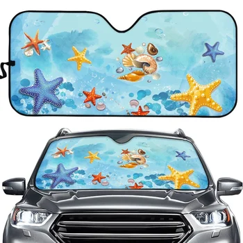 Beach Starfish Shells Design Pattern Car Sun Shade Предно стъкло Защитете интериора на автомобила Издръжлив сенник за жени Мъже Момчета Сенник