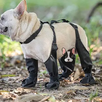 Кучешки обувки Водоустойчиви регулируеми ботуши за кучета Rain Day Pet Breathbale обувки за ходене на открито Меки френски булдог лапи Protec Y8A8
