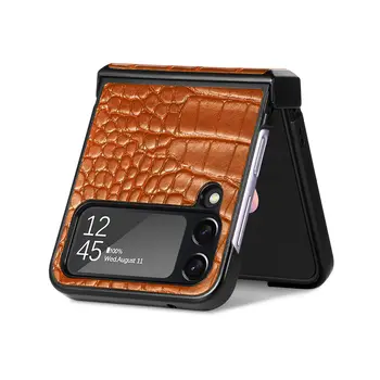 Лек тънък калъф от крокодилска кожа за Samsung Galaxy Z Flip 4 5G Flip4 Flip3 Flip 3 Zflip3 удароустойчив защитен капак