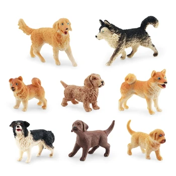 Кучешки фигурки Playset 8PCS Реалистични подробни пластмасови фигури за кученца Торта за кучета играчки за деца