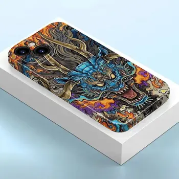 Японски Art-Dragon телефон случай за iPhone 15 14 11 13 12 Pro Max MINI XR X XS 8 7 плюс филм Funda рамка модел покритие Coque
