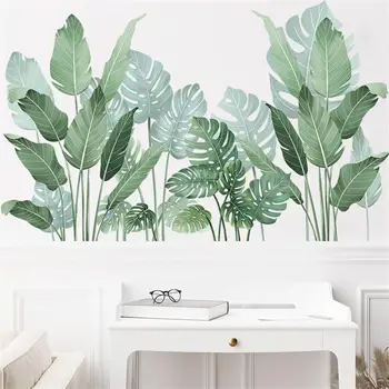 YOUZI 2бр тропически зелени листа стена стикери самозалепващи стенописи тапети Начало декор за спалня хол
