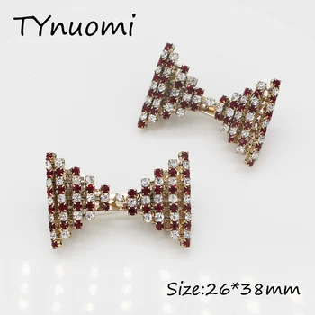 TYnuomi 2Pcs творчески двоен цвят кристал лък брошки за жени Bowknot брошка ПИН реколта бижута зимни аксесоари