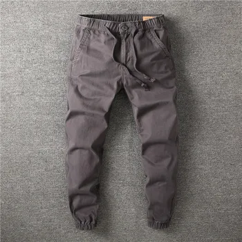 Пролет Нов американски ретро кепър товар Anke-вързани панталони мъжки чист памук измити шнур случайни прави глезена дължина панталони