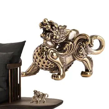 Китайски зодиак дракон статуя не избледняват месинг Qilin Фън Шуй дракон ключодържател фигурка орнаменти за Нова година подарък декорация на дома