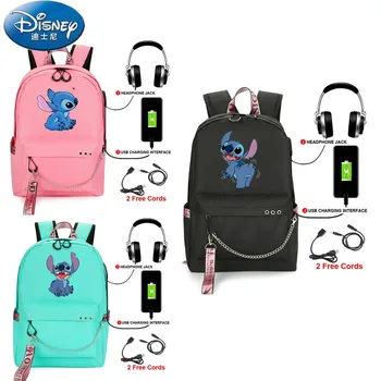 Disney Stitch с USB интерфейс раница момичета голям капацитет многофункционални високо качество студент мода практически раници