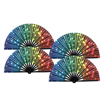 4 бр. Рейнбоу пайети гордост сгъваем вентилатор ръчен вентилатор за възрастни Drag Queen фестивал фен китайски