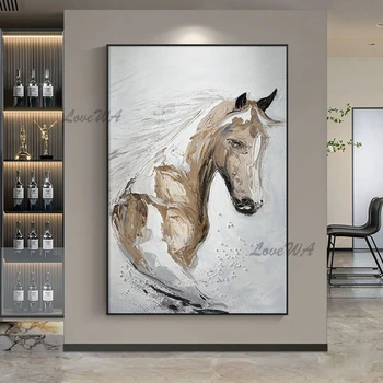 Horse Picture Palette Knife Painting Art Craft Unframed Thick Acrylic Easy Canvas Paintings Animal Abstract Wall Decor Artwork