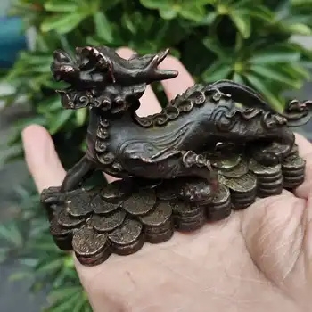 Китайска стара чиста бронзова монета Pi Xiu Малка статуя, Начало Фън Шуй Антична скулптура, Богатство Пазител Животински талисман
