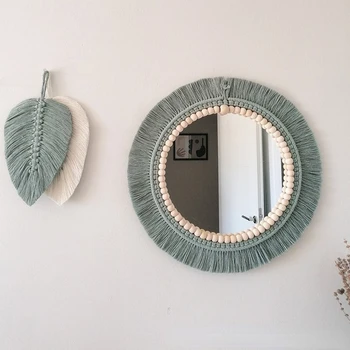 Nordic ръчно тъкани декоративни висящи огледало творчески висящи стена диван веранда homestay стил фон стена декор грим огледало