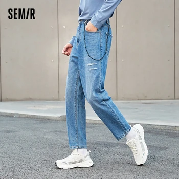 Semir Jeans Men перфорирани панталони 2023 Есен Нови момчета ретро порт стил хлабав заострени Demin панталони