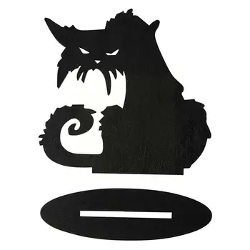 Дървена черна котка силует десктоп декорация Хелоуин centerpieces декорация маса фестивал орнаменти M2A7