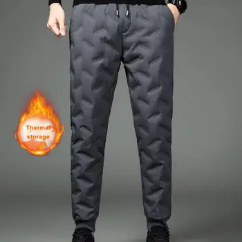 Топли руно облицовани мъжки панталони мъжки зимни надолу Sweatpants с ластик лента дебел руно подплата водоустойчив за улично облекло