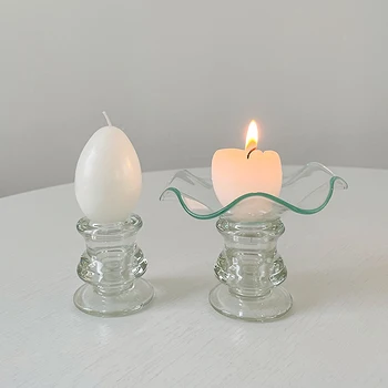 Creative яйце форма аромат свещ скандинавски декор стъкло свещник ясно тънки свещник за кафе маса за хранене centerpiece