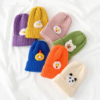 Бебешка бебешка топла шапка Корейска мода Kawaii карикатура животно плетене на една кука Bonnet детска шапка есен зима плета плюшена шапка за 0-2 години