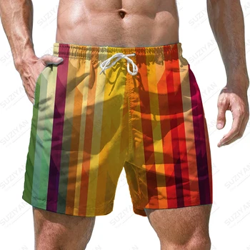Лято нови мъжки шорти Rainbow цвят шевове 3D отпечатани мъжки шорти случайни стил мъжки шорти мода тенденция мъжки шорти