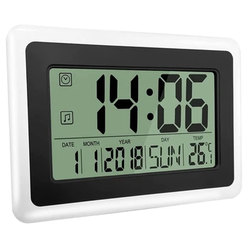  Цифров часовник с календар & температура, голям LCD екран будилник с изключително големи цифри, лесен за четене и настройка