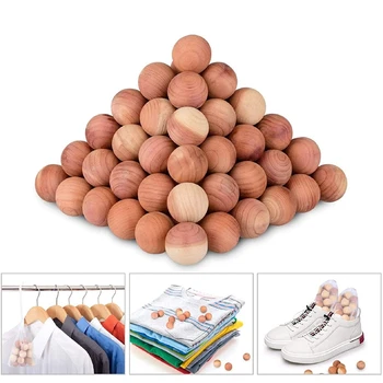 Кедрови топки за шкафове и чекмеджета Естествени кедрови топки за съхранение на дрехи 48Pcs с 2 сатенени чанти