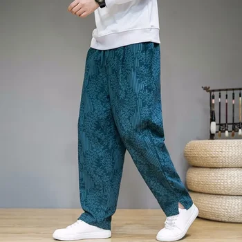 Мъже отпечатани торбести харем панталони хип-хоп джогъри причинно-следствени свободни панталони Аладин чатала широк крак памучни ленени панталони