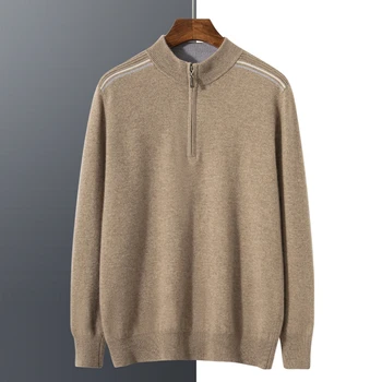Есен и зима Нов 100% кашмир пуловер мъжки половин височина цип пуловер дълъг ръкав бизнес отдих подплатени кашмир риза