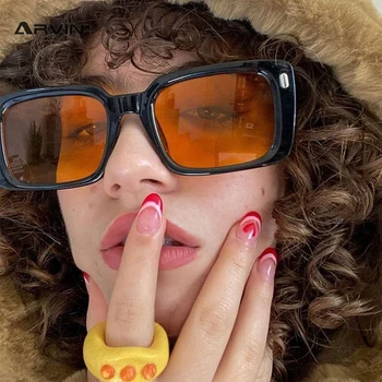 Ретро правоъгълник слънчеви очила Дамски модни нитове желе цвят очила мъже квадрат леопард жълти слънчеви очила нюанси UV400