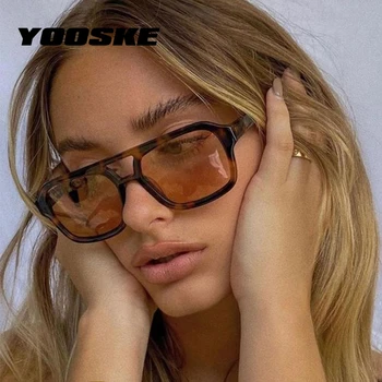 YOOSKE 2022 Класически пилотни слънчеви очила Жени Мъже Реколта марка дизайнер Леопард жълт обектив слънчеви очила женски бонбони цвят очила