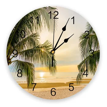 Summer Beach Palm Trees Bedroom Wall Clock Large Modern Kitchen Dinning Round Wall Clocks Watches Living Room Watch Home Decor
