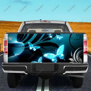 Blue Butterfly Pattern Car Tail Trunk Protect Sticker Decal Car Body Automobile Decoration for SUV Off-road Universal Pickup