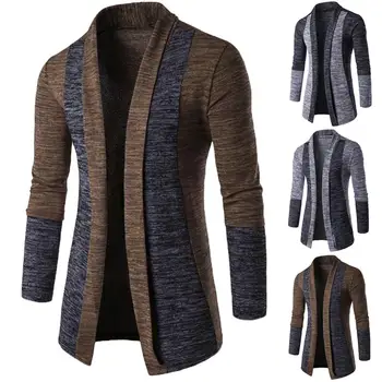 Плетена жилетка мъже тънък годни палто дълъг ръкав пачуърк пуловер ретро връхни дрехи