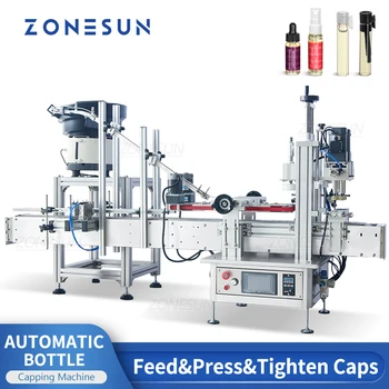ZONESUN Машина за затваряне с вибрационна купа за капачки ZS-XG1870P Автоматична 18-70mm капачка за хранене на бутилка Capper Опаковъчна производствена линия