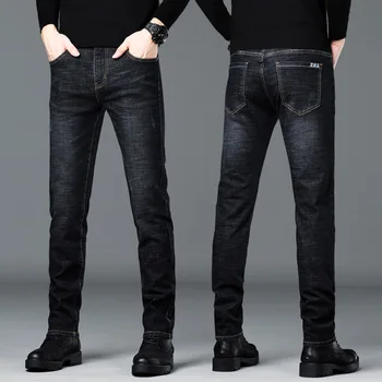 Бизнес мъжки дънки случайни прави участък мода класически черен работен деним панталони мъжки дрехи